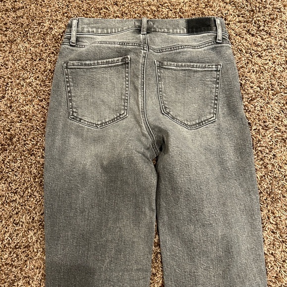 Express High Waisted Ripped Pearl Embellishment Modern Straight Jeans - Picture 11 of 16